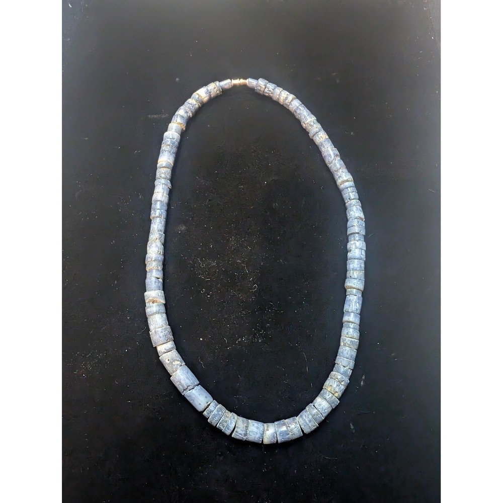 Heishi Blue Coral Necklace Beaded Barrel Clasp 17in Womens Boho Tribal Jewelry